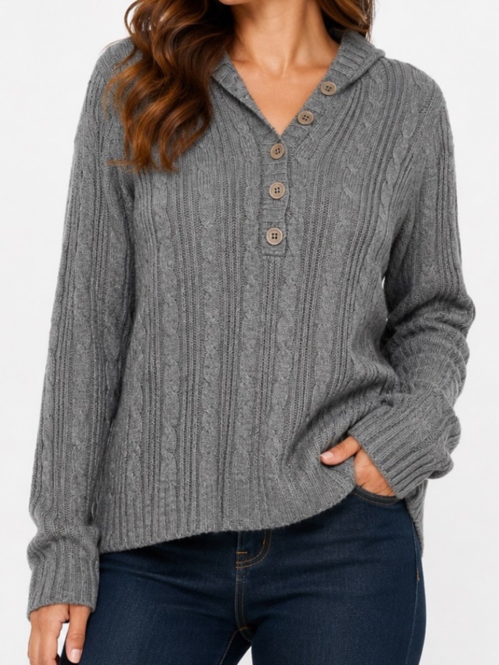 Jessica Cable Knit Sweater Womens Size Large Gray Academia Y2K Cabin Comfy